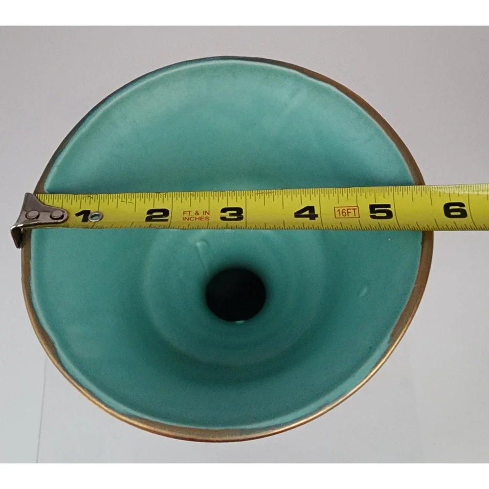 Stangl Pottery Planter Urn Turquoise Gold Ceramic Pedestal Vase EXC Vintage